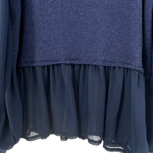 DG2 by Diane Gilman Navy Blue Blouson Chiffon Sleeve Peplum Blouse - Sz M - Picture 9 of 15